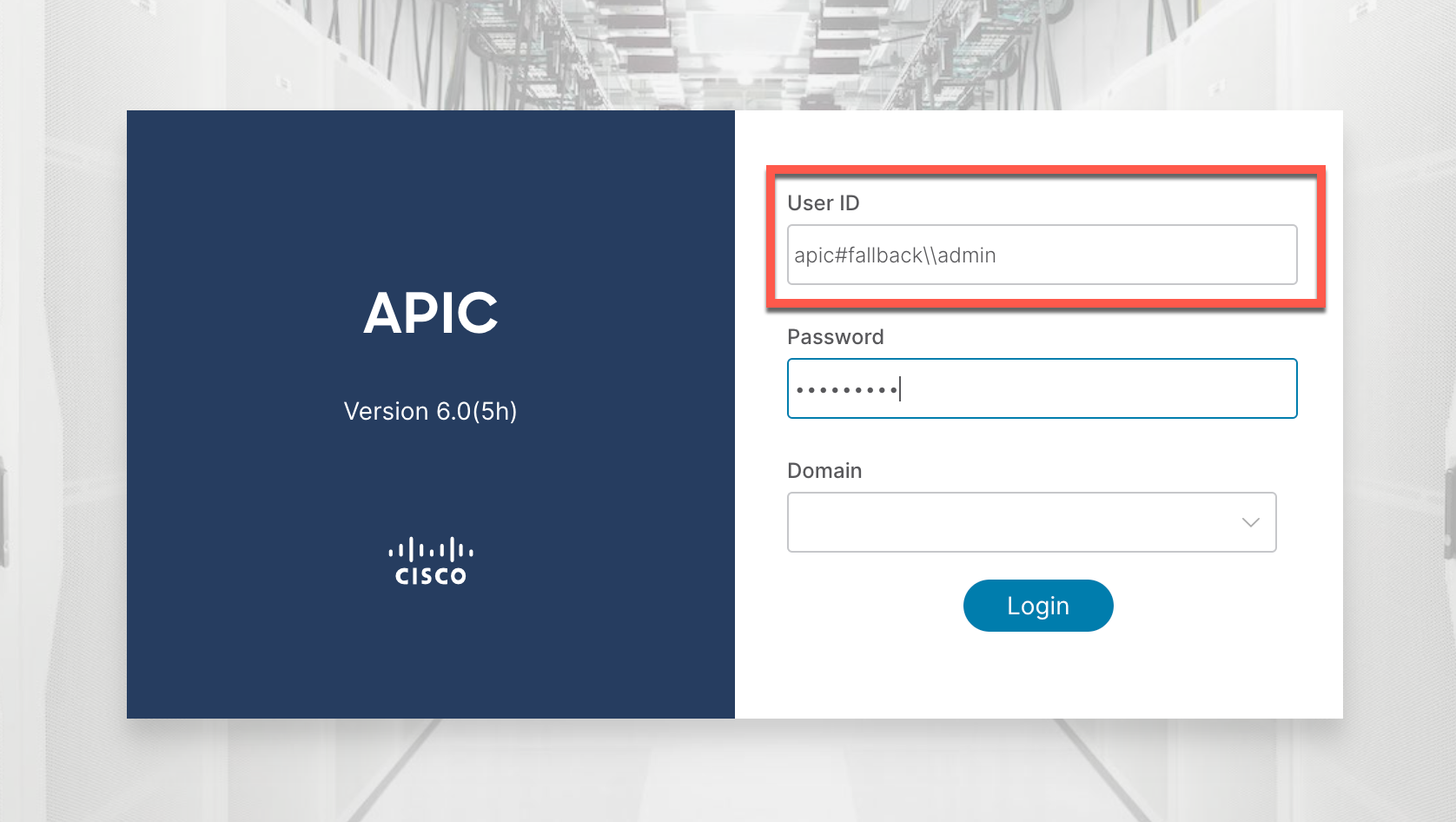 Usage of the fallback login domain in the GUI